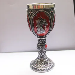 Shaped Goblet with Resin Dragon Head Goblet Three-dimensional Pattern Double Layer Stainless Steel Resin Wine Cup