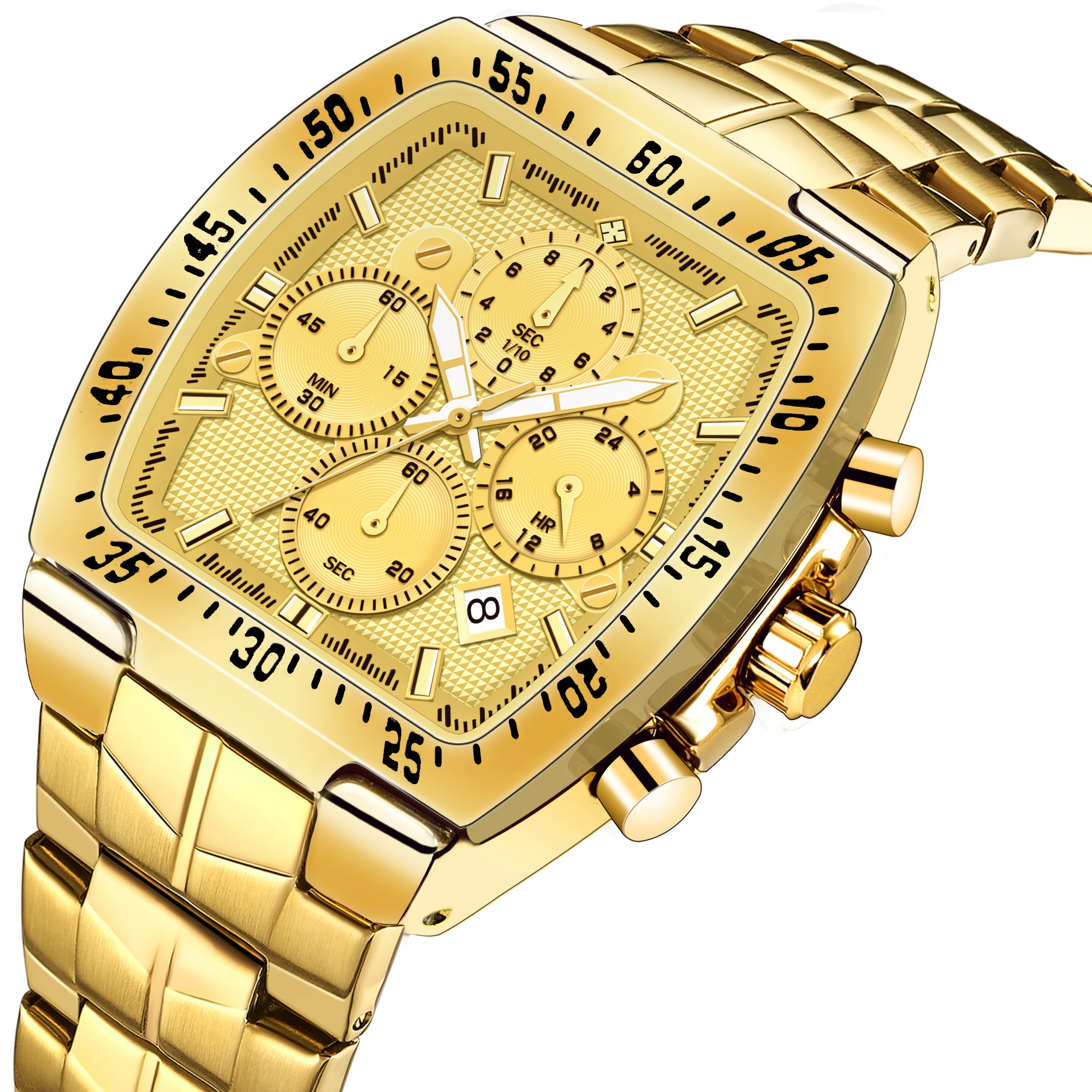 
WWOOR Fashion Stainless Steel Quartz Wristwatch Date Luminous Hands Customized Personalized Watch Chronograph gold men watches 