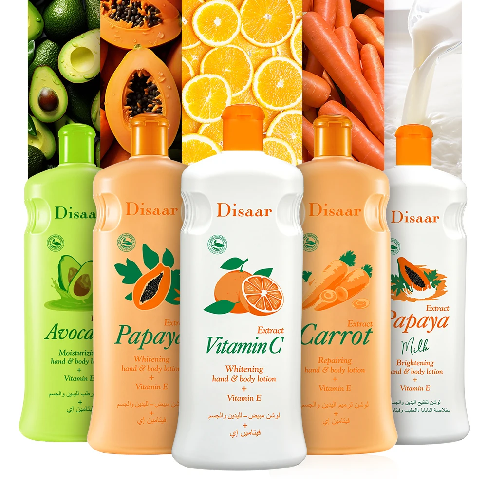 300ml Wholesale Body Skin Whitening Lotion Cream Vitamin C Papaya Carrot Avocado Milk Skin Brightening Moisturizing Body Lotion