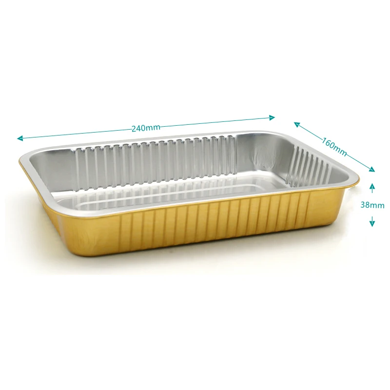 BGI custom size 900ml square gold sealing disposable food container baking aluminum foil take out food tray with cover