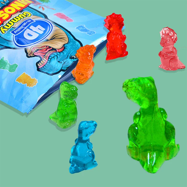 Amos 4D Assorted Flavored Wholesale Customized Bulk 3D Soft Fruit Fresh Strawberry Gummy Candy Dinosaur Sweets