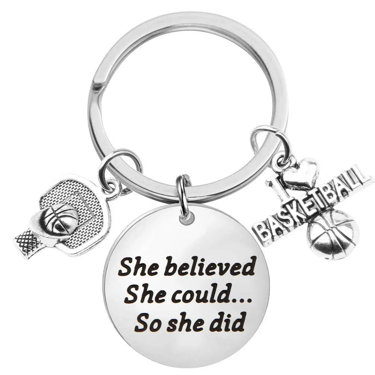 I love basketball metal keychain she believed she could so she did key ring holder backpack accessories bag car key chain