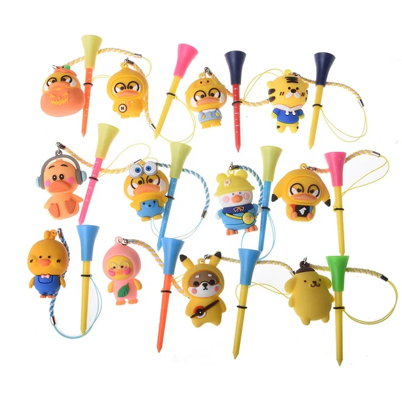 Unbreakable Mixed Colors Golf Tees Easy To Find And Pick Up Golf Accessory Portable Rubber Top Golf Tee With Cartoon Pendant