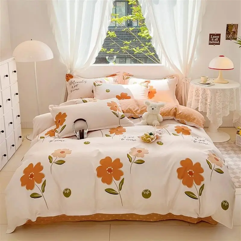Goodins Thickened Cotton Brushed Four-Piece Bed Sheet Quilt Cover Dormitory Three-Piece Set Bedding