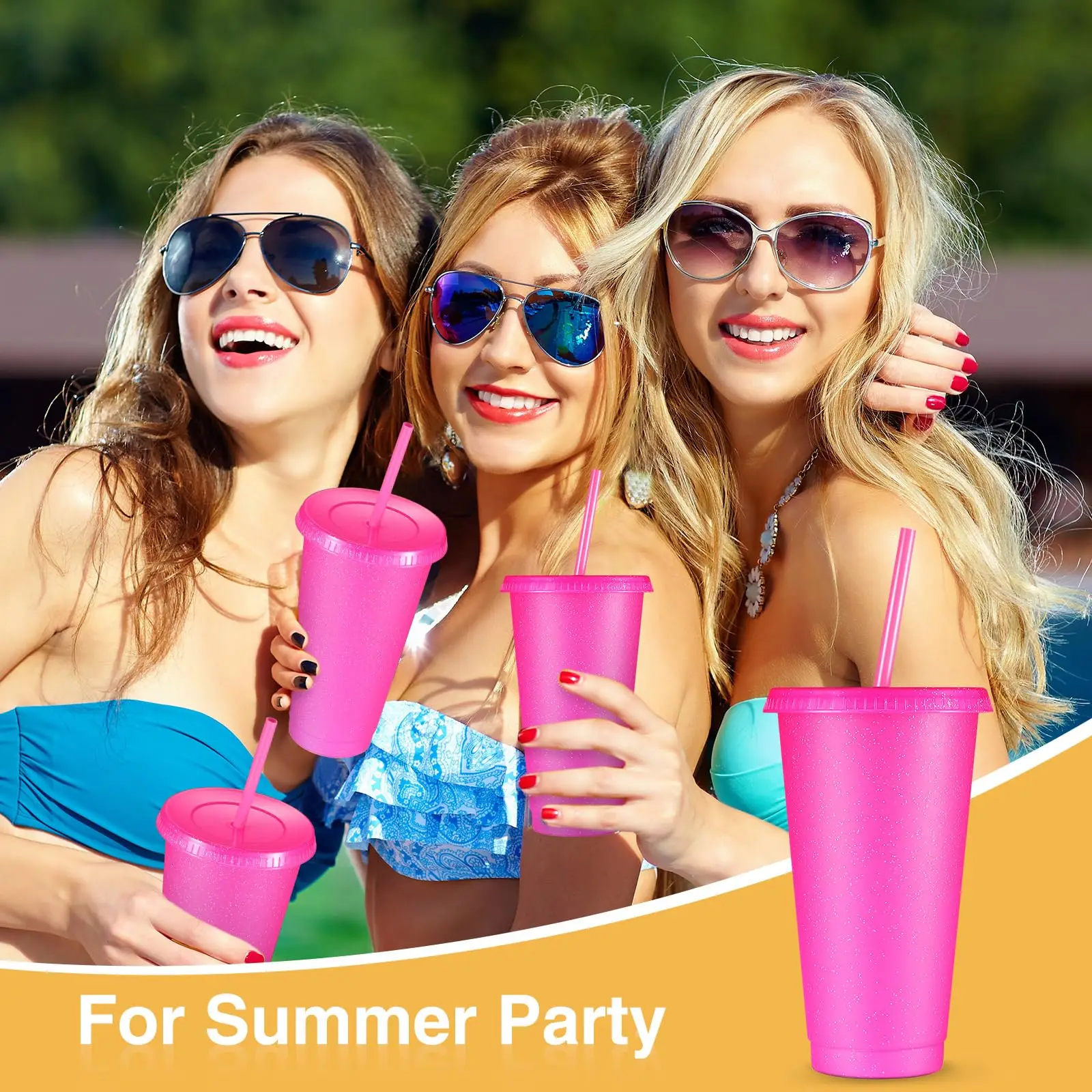 Reusable Colors Plastic Cups With Lids and Straws Glitter Iced Coffee Tumblers for Birthdays Party Bachelor Juices