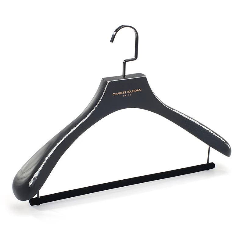 LINDON Fashion Brand Black Worn Flat Hook Wide Shoulder Wooden Suits Clothes Hanger