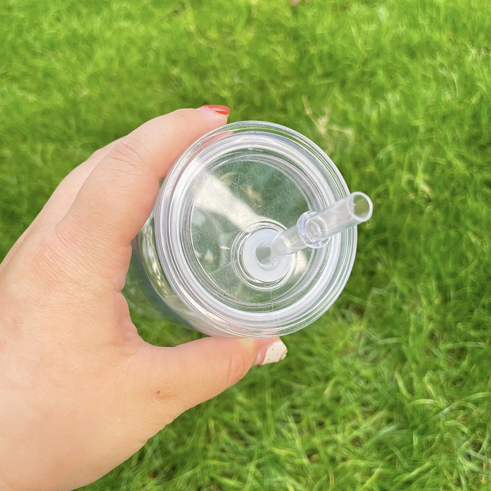 unbreakable Elegant Shaped Drinking Glasses 16oz acrylic plastic tumbler can with pp lids in stock