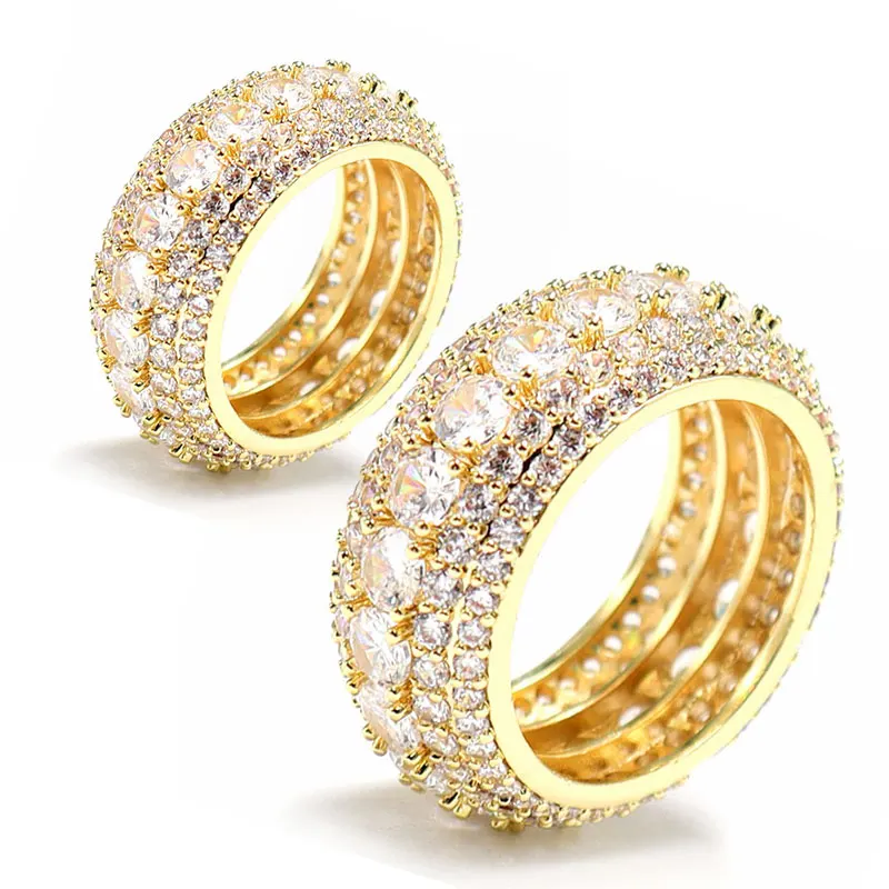 Gold Moissanite Diamond Hiphop Gold Plated Silver Ring women Iced Out Ring For men and women