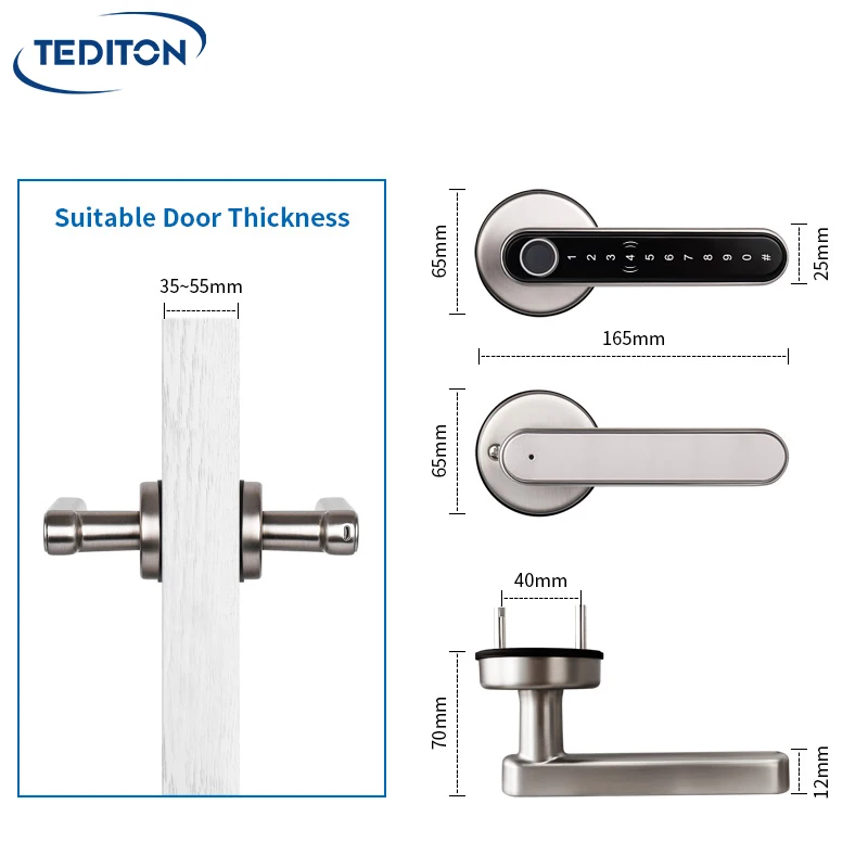 Cerradura Inteligente Ttlock Hotel Wifi Bedroom Biometric Electronic Locks Digital Smart Door Handle Fingerprint Lock