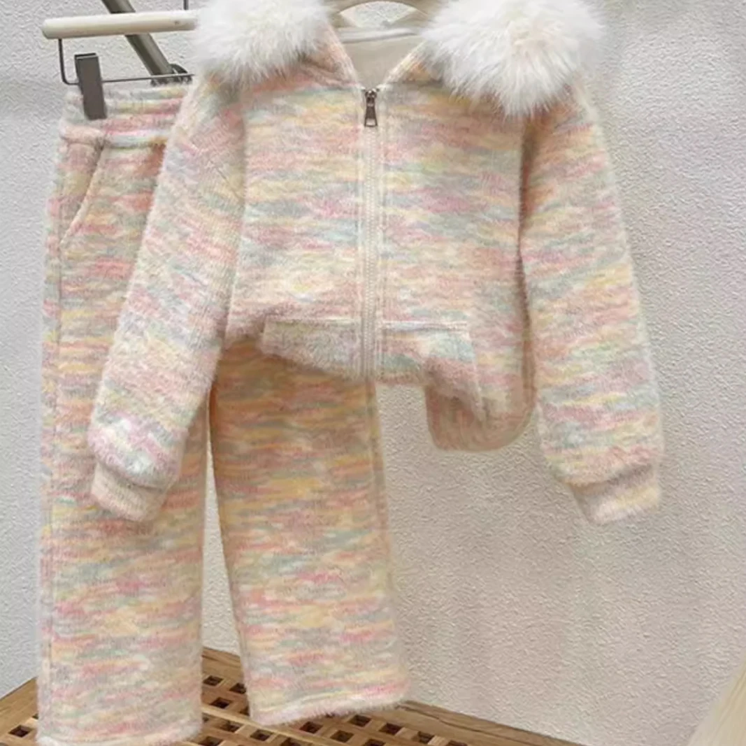 2024 New Style kids Autumn and Winter Suit Velvet Thincked Fashion jackets and pants Girls Set