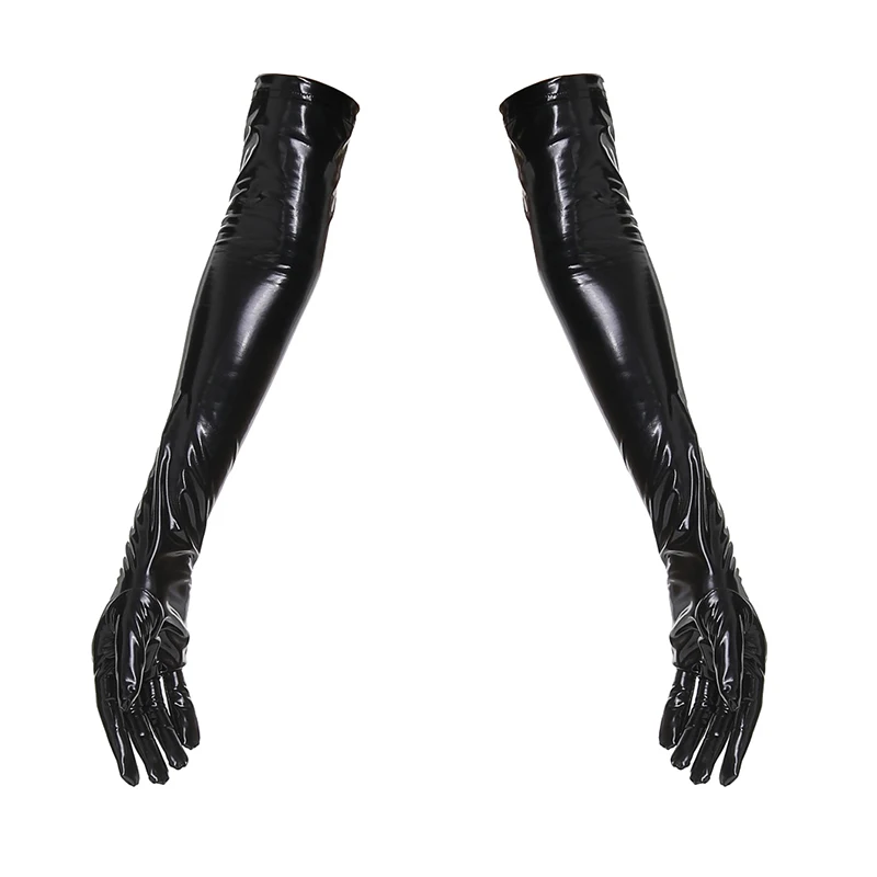 Wholesale Long Leather Mittens Women PVC Gloves Black Red Leather Gloves