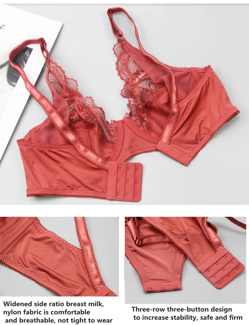 Women's transparent big size bra & brief sets plus size sexy sheer lace bra panty set BCDE cup underwear set