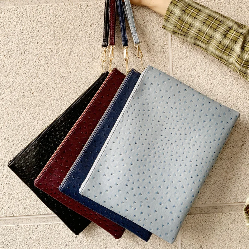 Arabic Men Women Unisex University Pouch Business Clutch Bag Zipper Laptop Leather Notebook Case