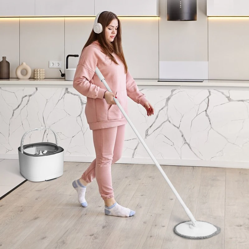 Jesun Automatic Cleaning Electric Round Mops Adjustable 360 Spin Magic Mop Cleaning Floors 360 Rotating Mop and Bucket with Spin