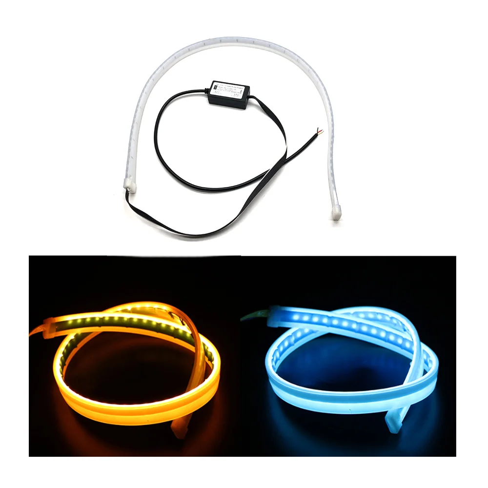 60 см Водонепроницаемые гибкие Автомобильные светодиодные дневные ходовые огни последовательная светодиодная полоса указатели поворота DRL Led