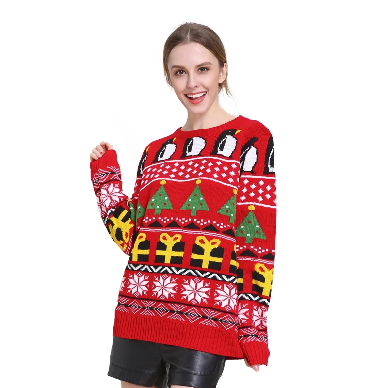 2021 Fall Winter Red Ugly Christmas Sweater OEM Novelty Funny Cute Women Sweater