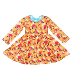 fashion flower dresses for girls of 10 years old girls frock pattern for autumn toddler cotton skirts with back bowknot
