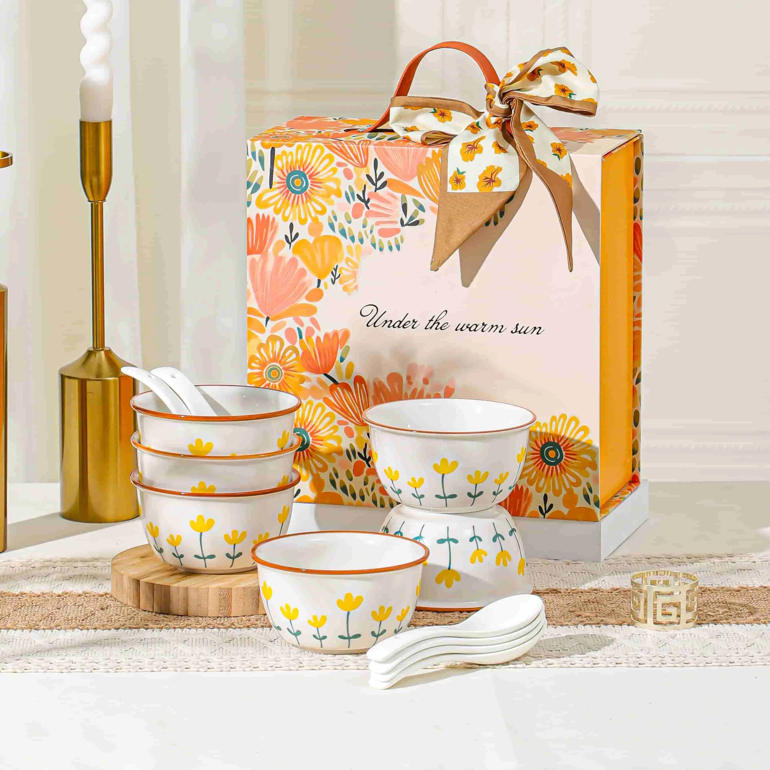 Fast Delivery Cheap China Stock Vajilla Wholesale Restaurant Ceramic Porcelain Tableware Bowl Spoon Dinnerware Set With Gift Box