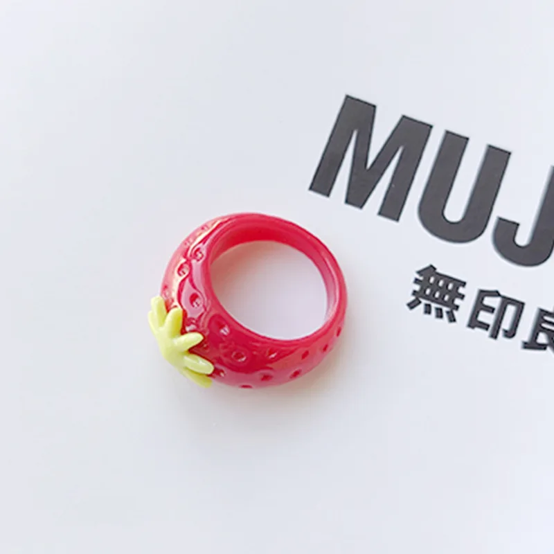 Trendy Resin Aesthetic Acrylic Plastic U Shape Finger Rings Cute Candy Teen Gem Y2K Stacking Square Resin Fruit Rings Set
