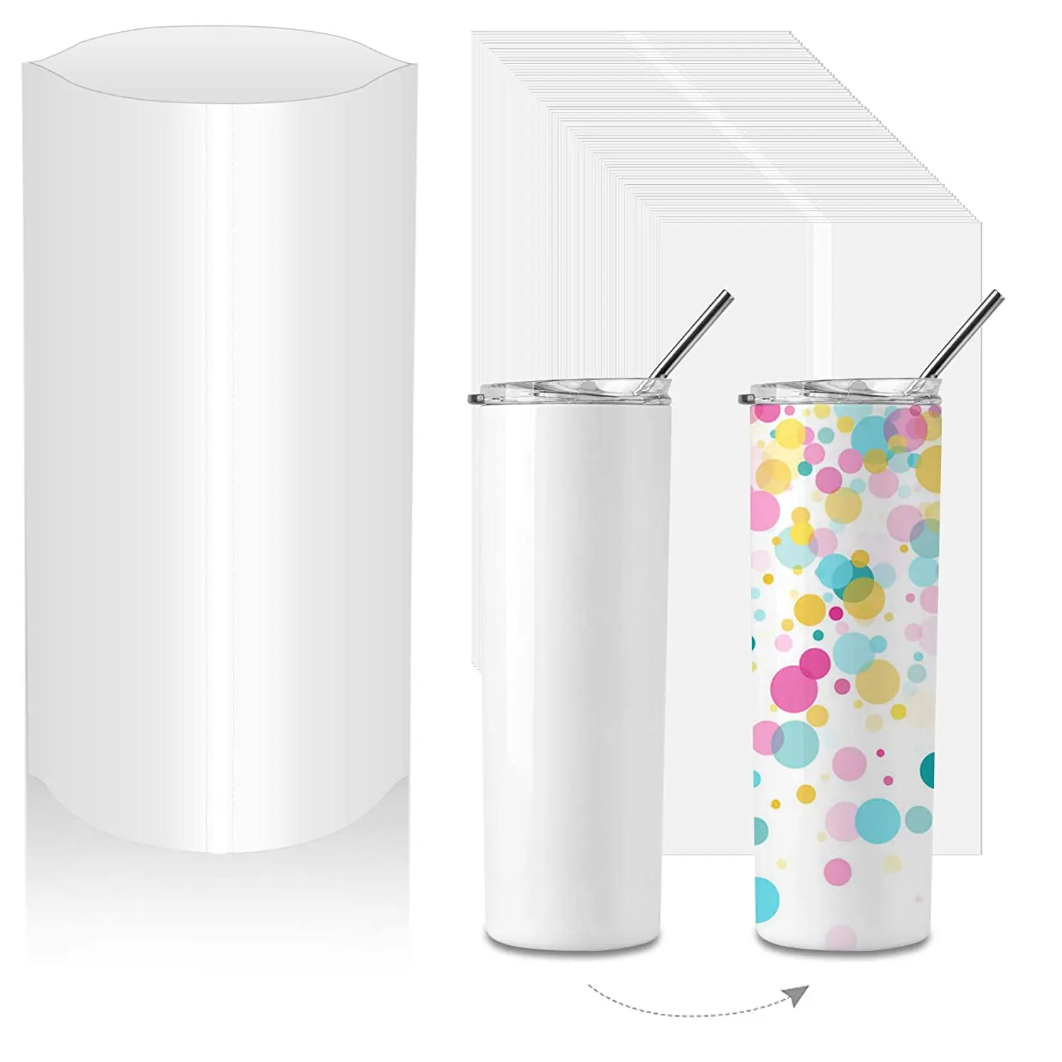 USA warehouse 6 x 11.4 Inch White Sublimation Shrink Wrap for Tumblers Mugs Cups 50 Pcs Sublimation Shrink Film