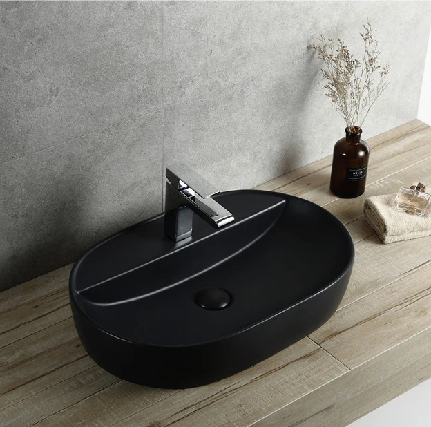 Modern sanitary ware ceramic single hole rectangular countertop lavabo matt black bathroom sinks