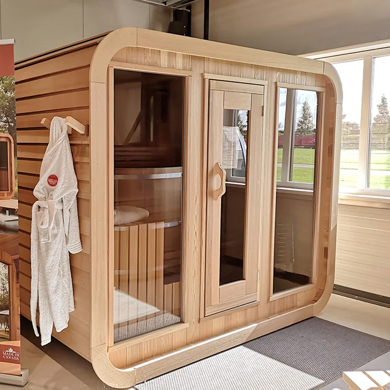 New design 4-6 person outdoor Wet Steam sauna room with Harvia sauna stove and Tempered Glass Door