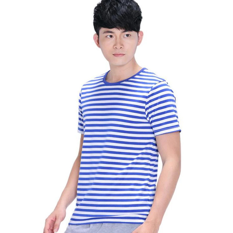 Wholesale Sail Sailor Stripe T shirt  O neck Cotton Short Sleeve Unisex navy stripe Oversize Casual tops