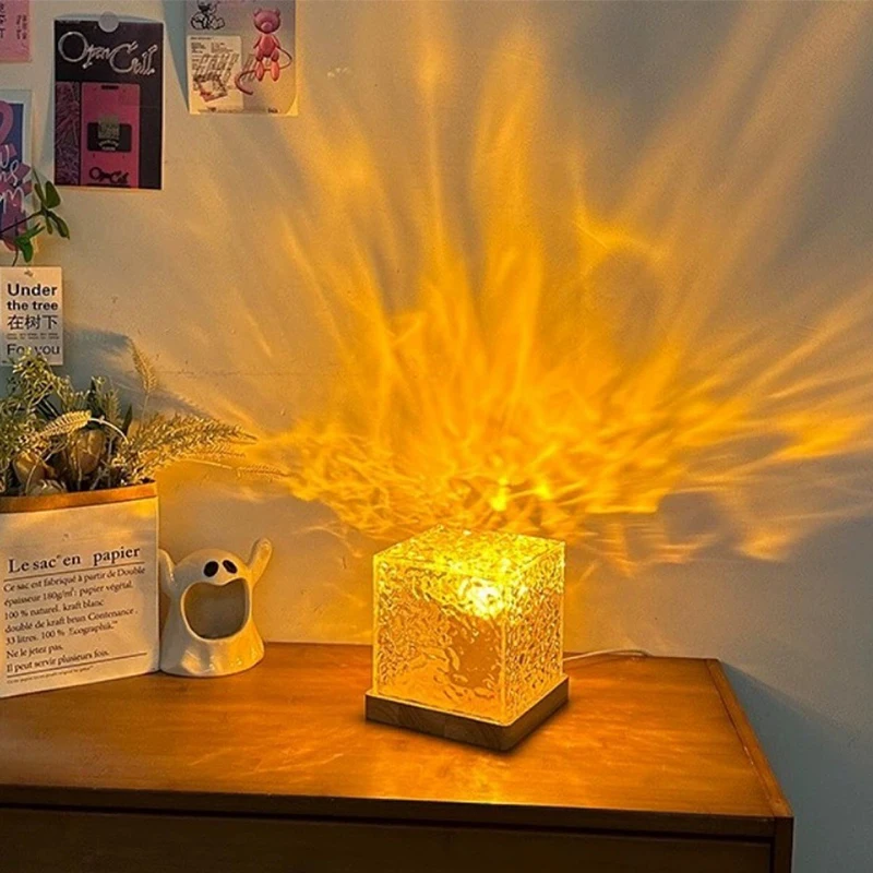 Rotating water ripple night light bedside flame atmosphere light romantic gift projection water pattern light