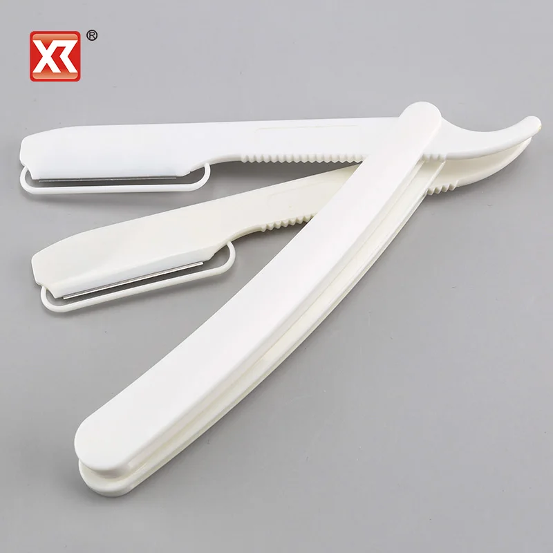 Custom mens stainless steel safety sharp blade barber straight shaving long white razor handle
