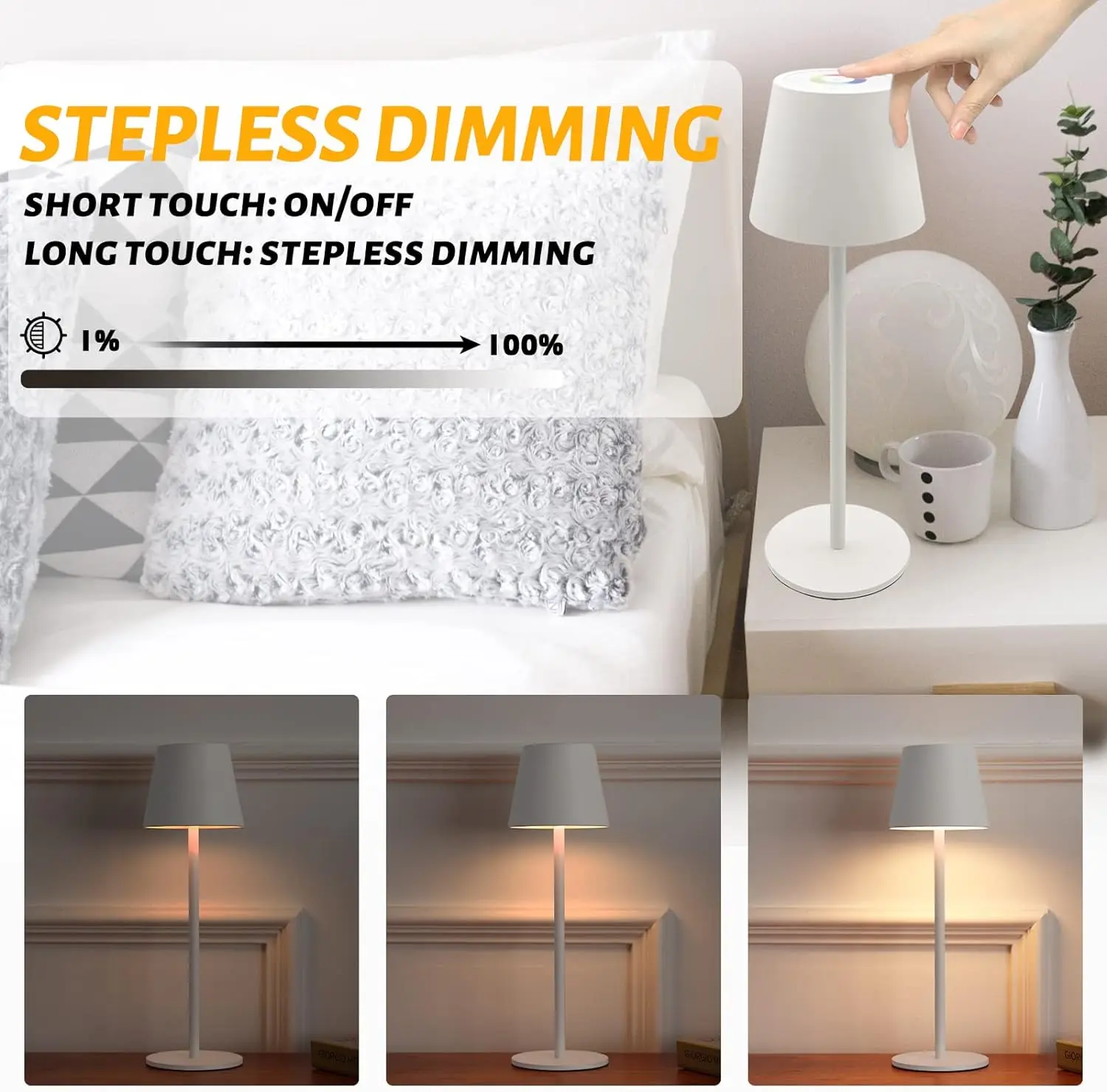 Outdoor Touch Table Lamps Desk Modern Bedroom Light Rechargeable Bar Cordless Restaurant Table Lamp with USB Charging Port