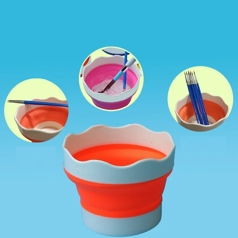 Paint Brush Washer Holder Cleaner Silicone Mini Foldable Painting Water Cup Washing Bucket Basin