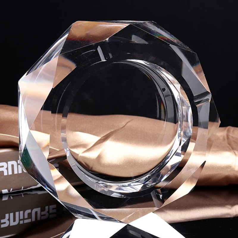 Оптовая продажа пепельница из хрустального стекла с логотипом на заказ магазин дыма восьмиугольный