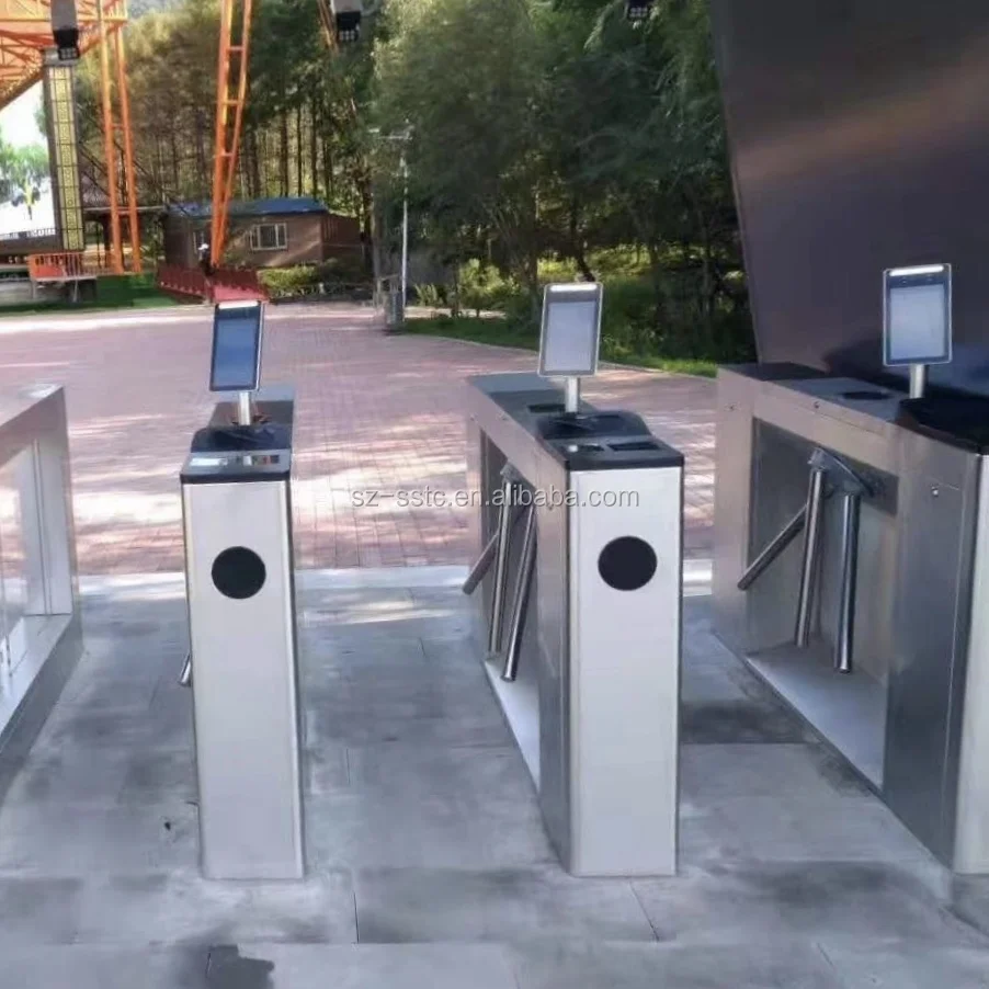 Electronic steel gate design enter and exit supermarket entrance price tripod turnstile with smart control system