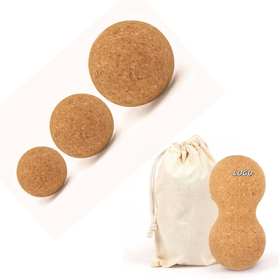 Custom logo eco-friendly healthy Soft Natural Cork massage ball deep tissue muscle massage Cork Yoga peanut balls