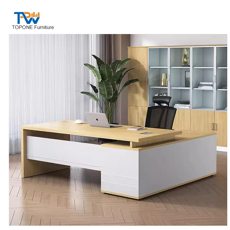 Cheap price modern simple style MDF material L shape boss ceo office desk executive desk with cabinet