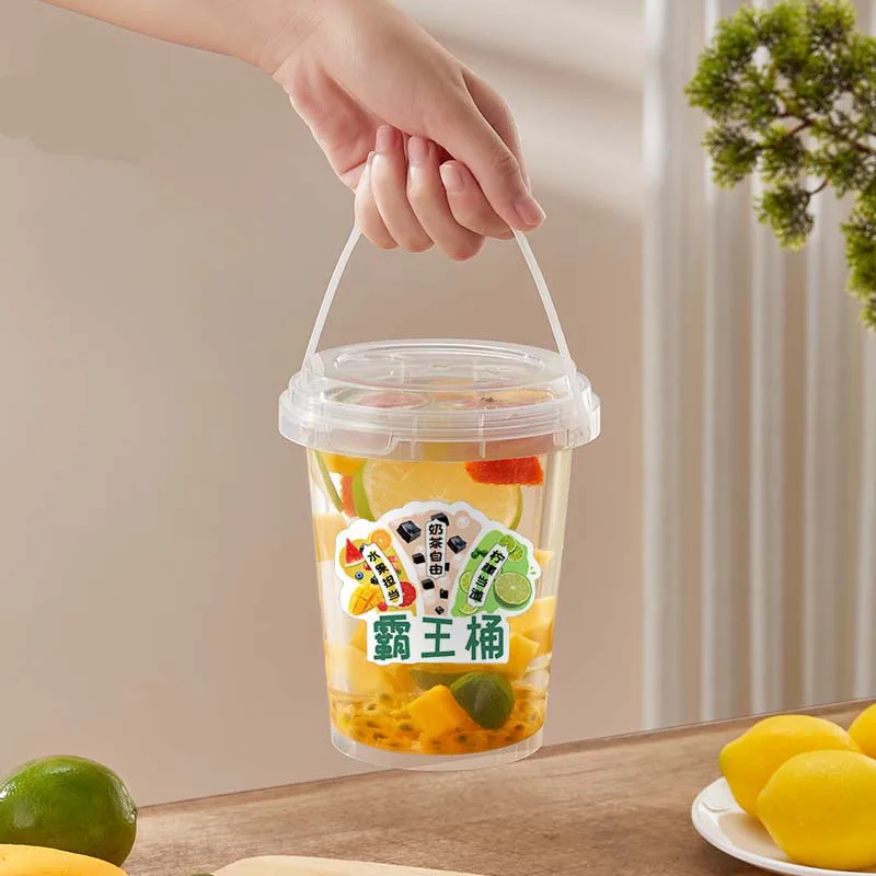 700ml Factory Price Fruit Portable Bucket Disposable Large Capacity Juice Drink Cups Bubble Tea Transparent Plastic Cup with Lid