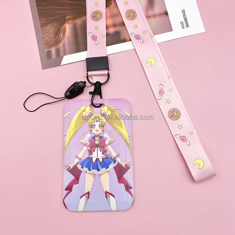 Hot sales Sailor Moon Tsukino Usagi Chibiusa Card Holder Lanyard Anti-Lost Name Badge Bus Work ID Card Case with Lanyard