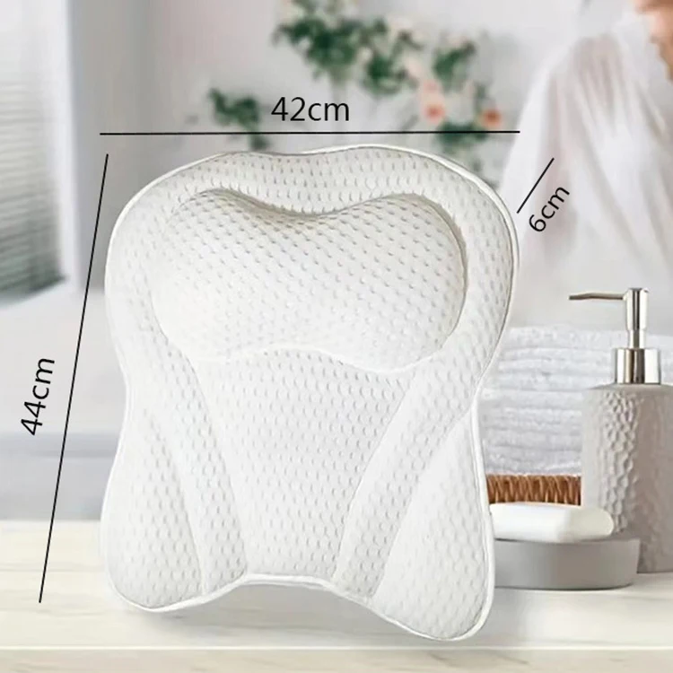Custom logo bathroom fashion Breathable 3D mesh fabric PVC sucker spa bath tub other function bathtub pillows for tub with hook