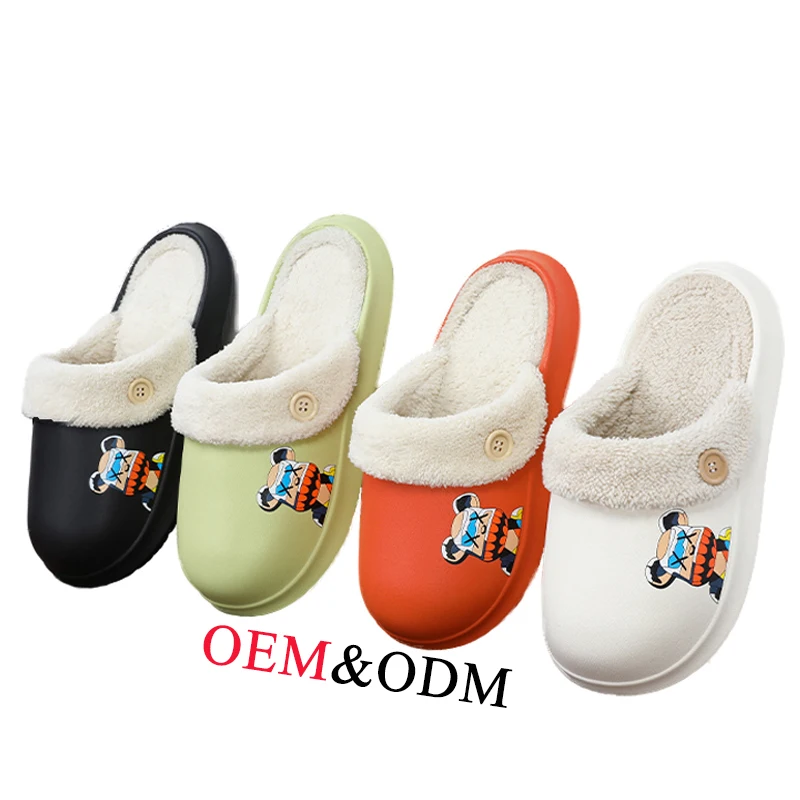 2023 Winter two-fold Furry Platform Sandals Flat Faux Fur Slides Slippers For Women Men