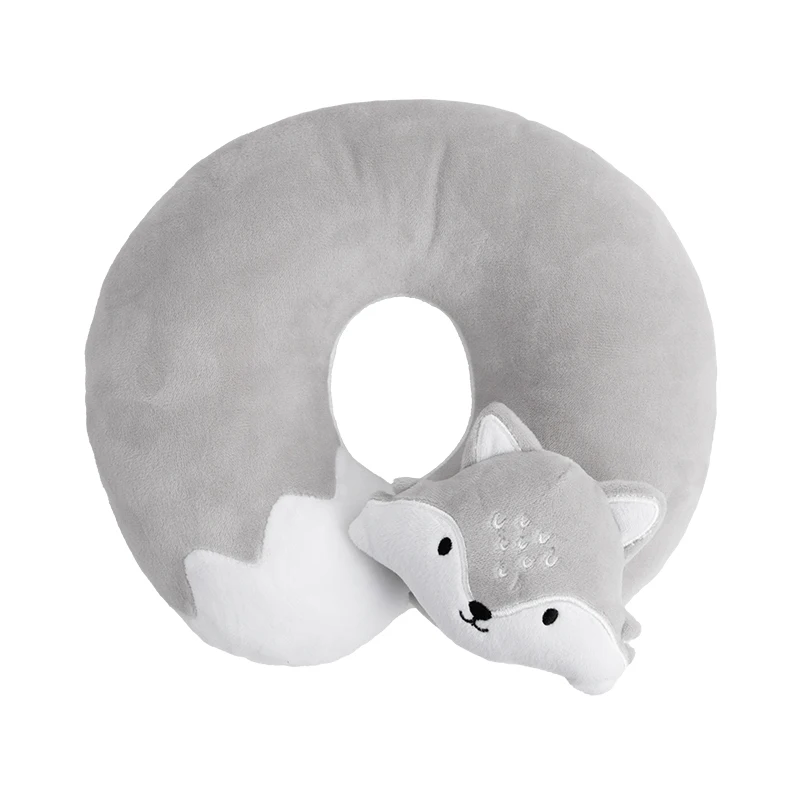 1pc Grey Fox Travel Neck Support Pillow Kids Neck Pillow For Traveling Travel Wrap Pillow