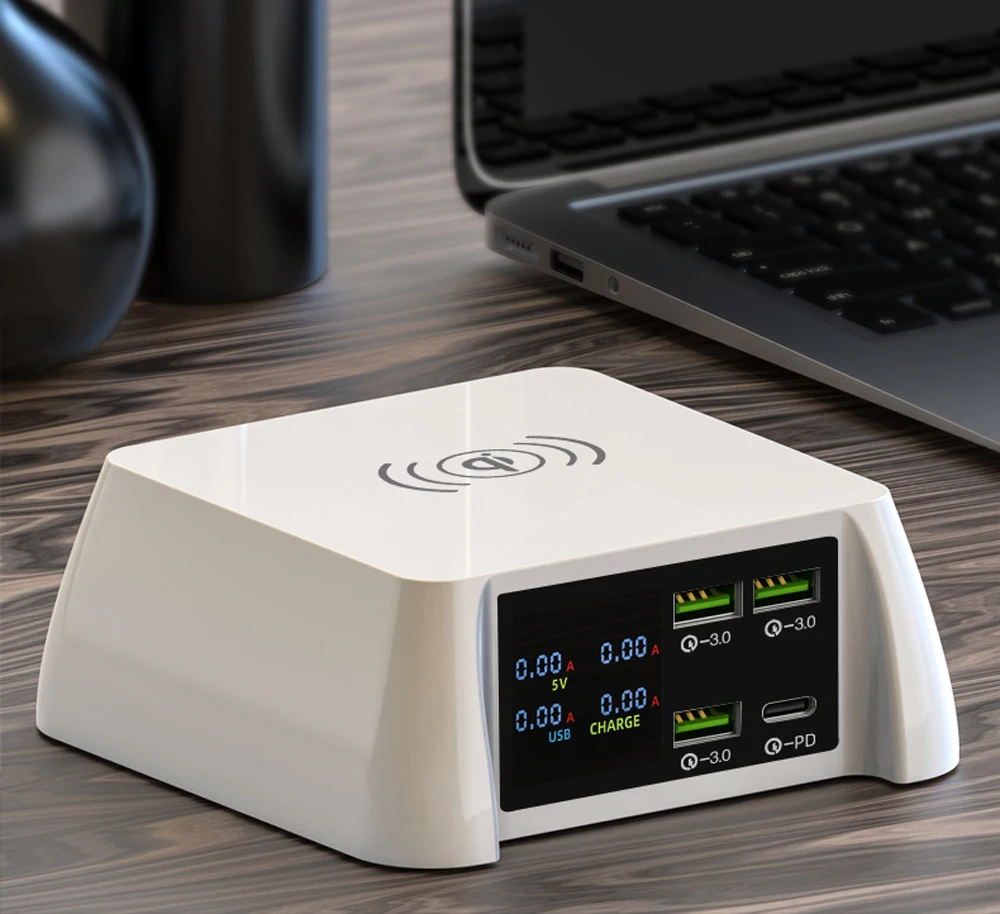 
4 Port QC3.0 USB Type-C PD 100W Power Adapter Wireless Charger Cellphone Fast Charging Station Dock For Mobile Phone 