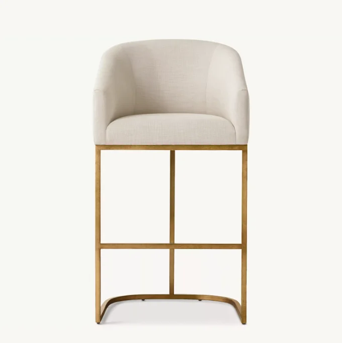 Indoor Bar Furniture Barrelback Slope Arm Fabric Bar Stools Metal Frame Bar Chairs