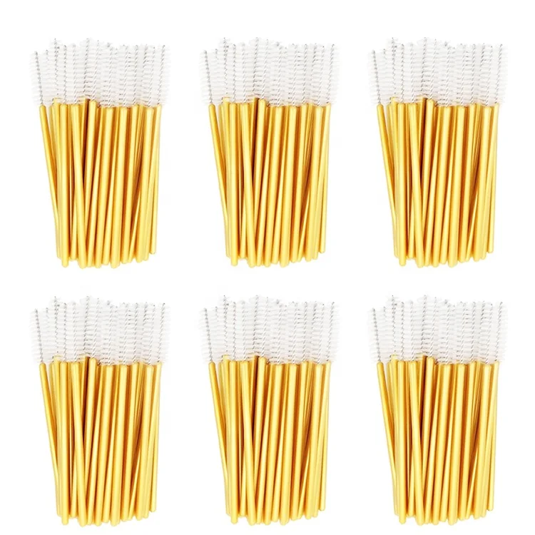 Wholesale Mini Gold And White Disposable Eyelash Applicator Mascara Brush Wands Eyelash Spoolie Brush