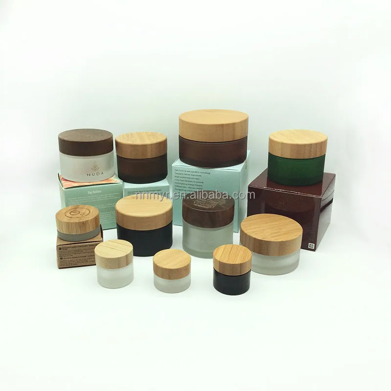 30g tawny glass, bamboo and wood covered cream jars sample travel separate bottle facial mask face cream bottle, wholesale