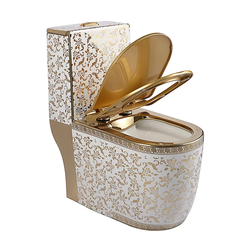 chaozhou wholesale High Quality Ceramic  Color Toilet Wc Floor Mounted One Piece luxury Ceramic Gold Toilet