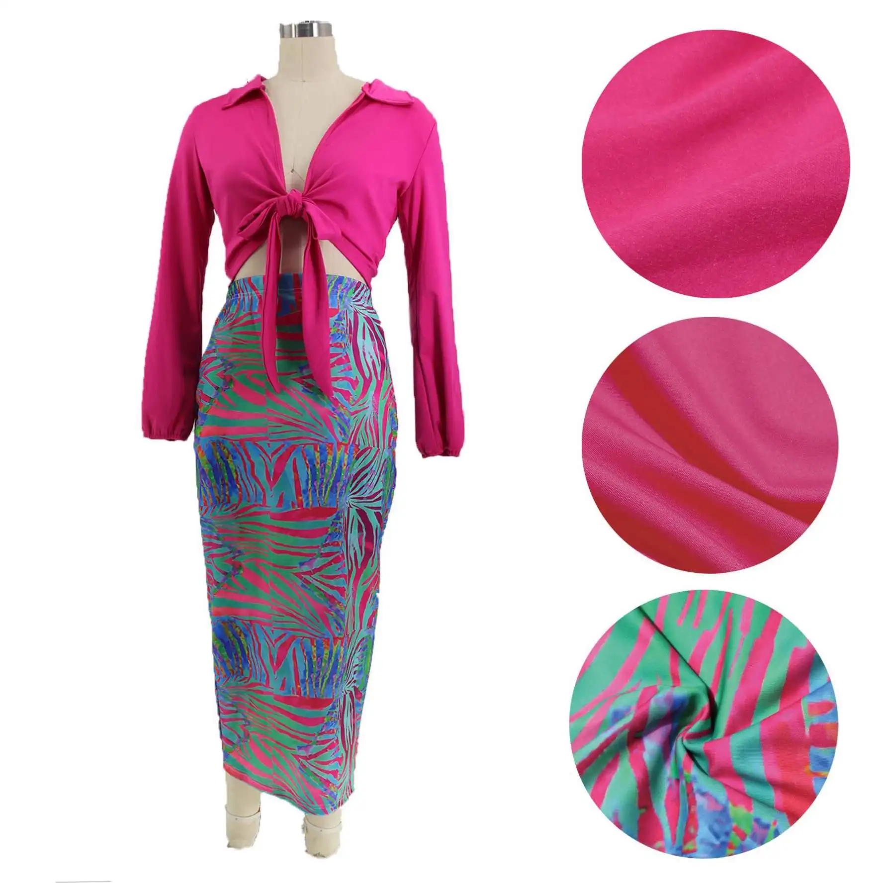 L-5Xl 2 For Women Long Sleeve Plus Size Skirts Two Pieces Set 2024 Summer Clothing New trends