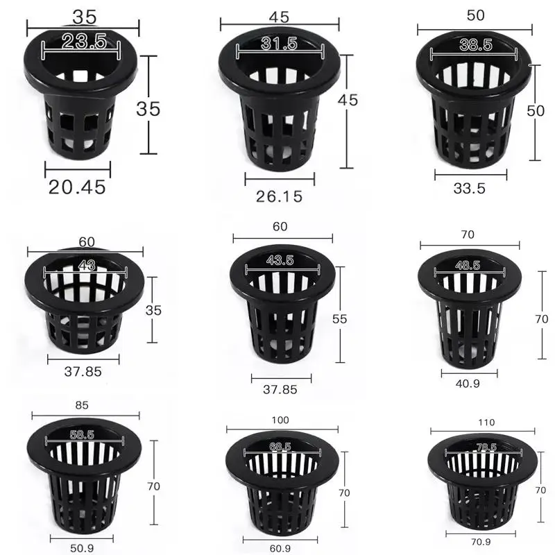 Garden Accessories Hydroponic Cups Net Pots Cups with Self-Watering Capillary Water Slotted Mesh Black Mini Rouns net Pot