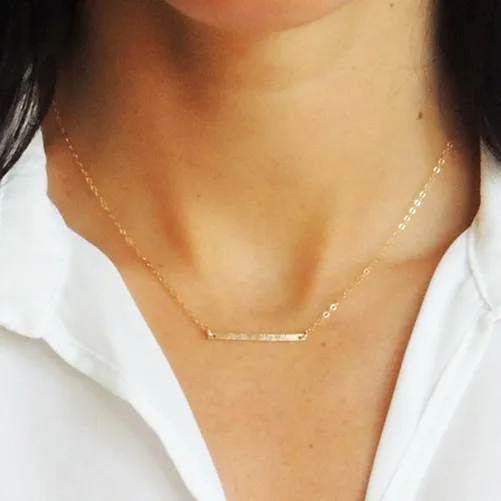 Custom Bar Simple Design Pendant Choker Necklaces 925 Sterling Silver Jewelry for Women 14K 18K Gold Plated Accessories