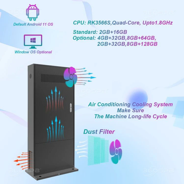 360SPB OFS43C 43-дюймовый фонарный столб внутренний портативный аккумулятор цифровой вывески медный латунный