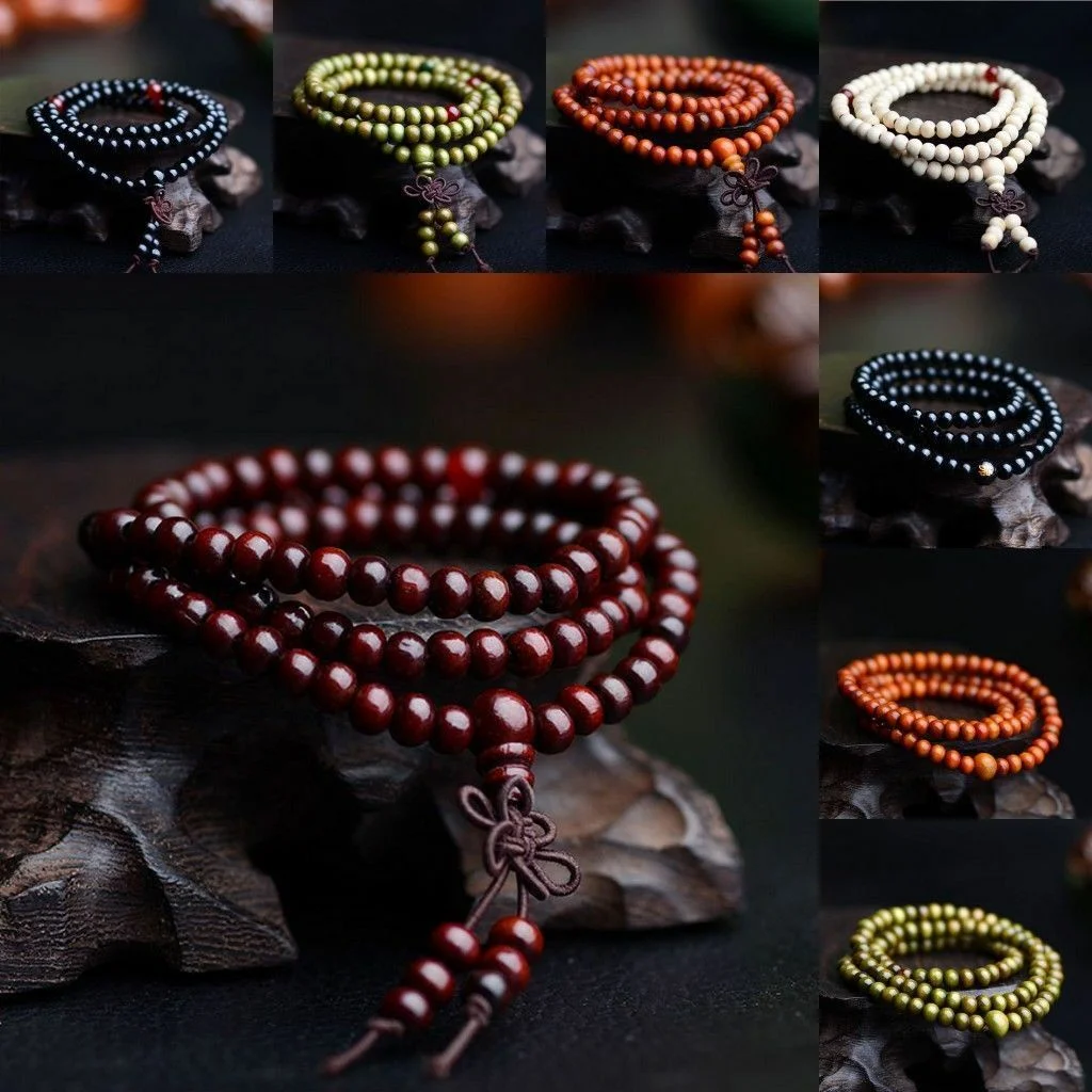6 Styles 6mm Natural Sandalwood Buddhist Buddha Wood Prayer Beaded Bracelet Knot Black Ebony Bracelets for Men Jewelry